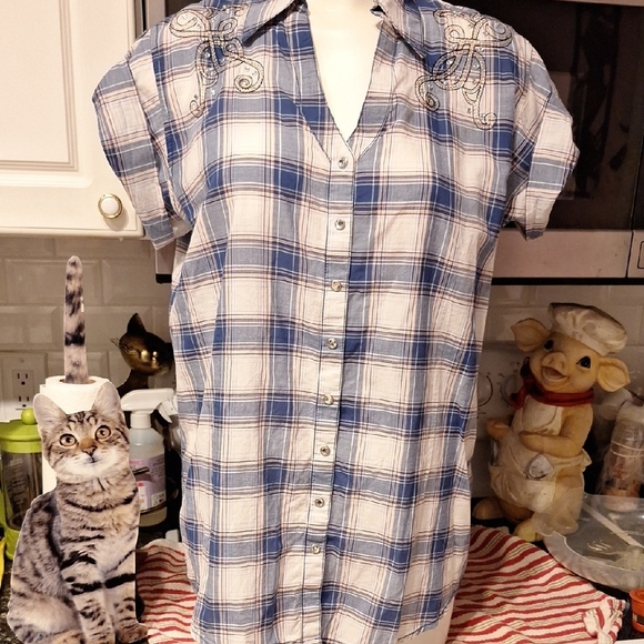 o Womens Rock 47th By Wrangler Snap Down Cap Sleeve Shirt XL - Picture 1 of 6